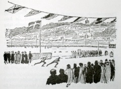 «Spurt vid målet»—drawing from <em>Nordiska Spelen</em> in Stockholm 1909