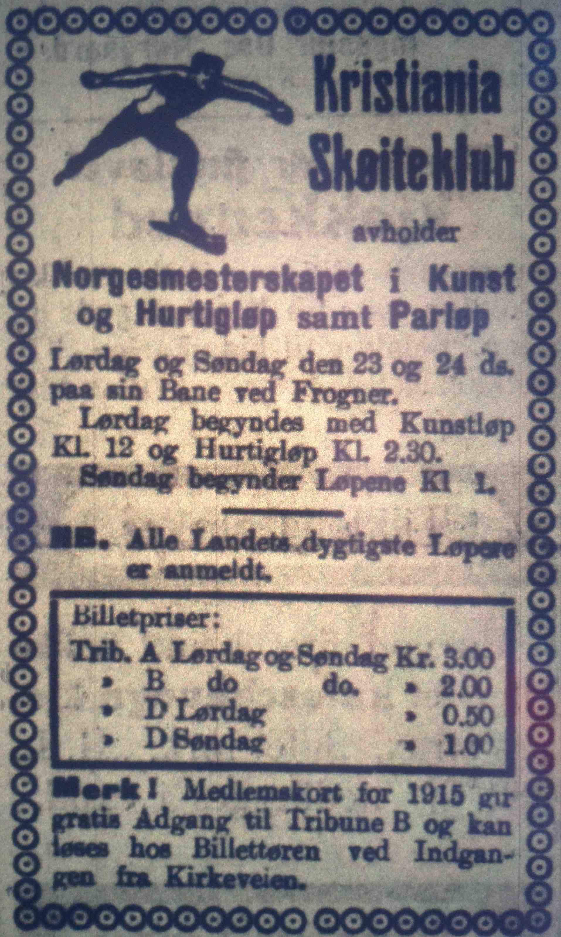 Advertisement for the National Championship 1915, from Morgenbladet