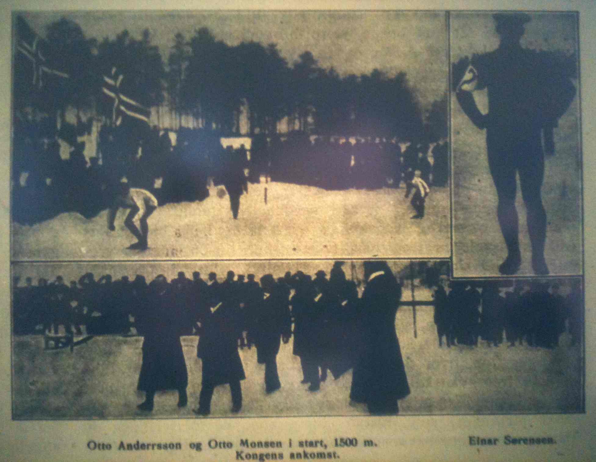 Otto Andersson and Otto Monsen at the start of the 1500 m/Ejnar Sørensen/The King arrives