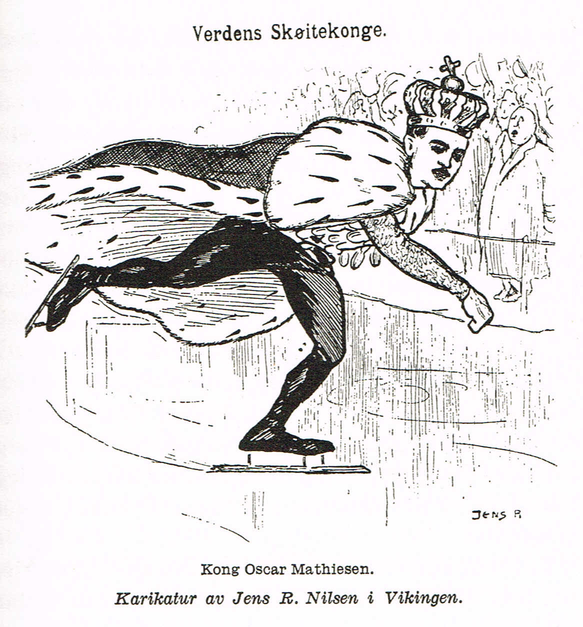 Speedskating king of the world, cartoon by Jens R. Nilsen in Vikingen