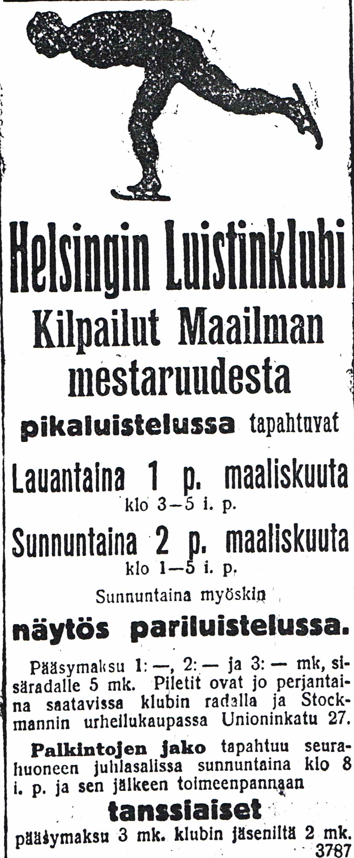 Advertisement, World Championship 1913, from Helsingin Sanomat